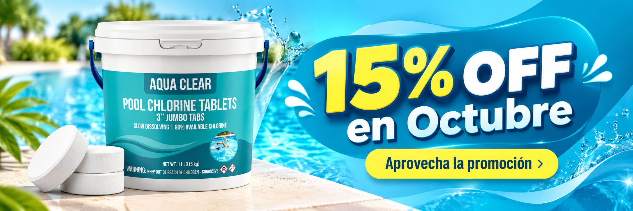 15% de descuento en octubre en pastillas de cloro Aqua Clear
